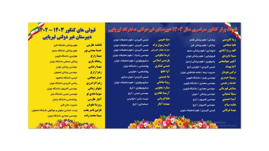 قبولی های کنکور دبیرستان لیریایی